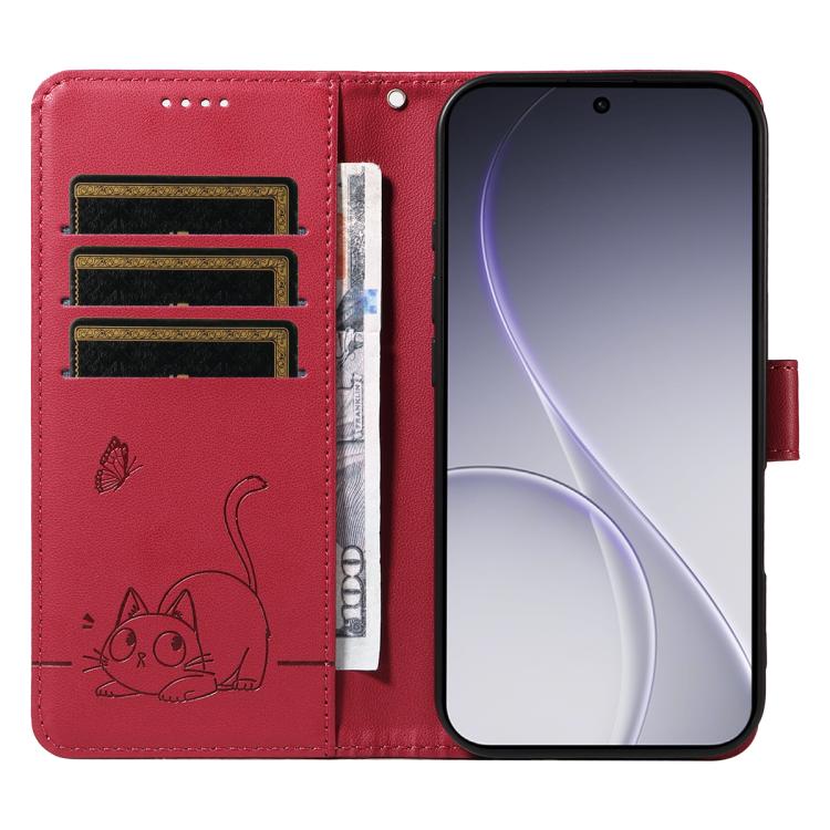 For OPPO Reno15 Pro 5G Global Adorable Cat Embossed Pattern Flip Leather Phone Case