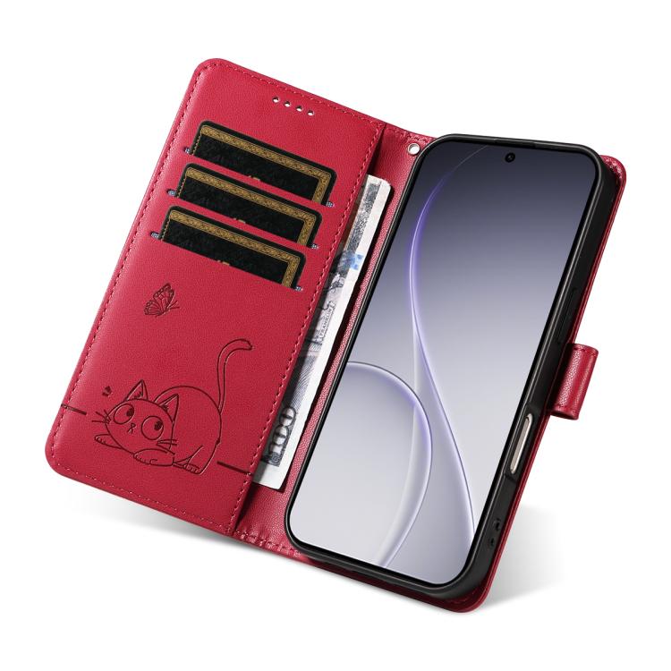 For OPPO Reno15 Pro 5G Global Adorable Cat Embossed Pattern Flip Leather Phone Case