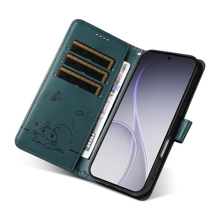 For OPPO Reno15 Pro 5G Global Adorable Cat Embossed Pattern Flip Leather Phone Case