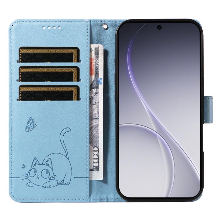 For OPPO Reno15 Pro 5G Global Adorable Cat Embossed Pattern Flip Leather Phone Case