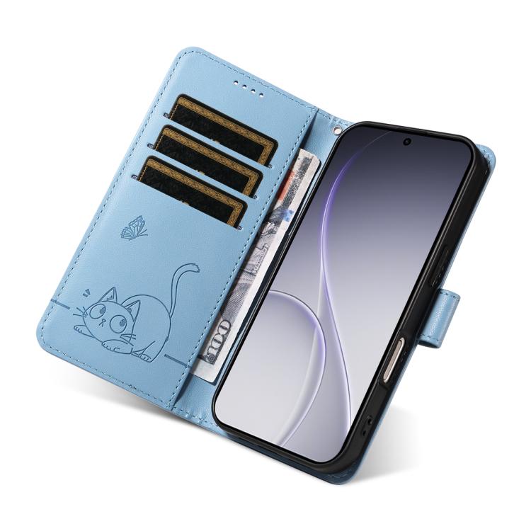 For OPPO Reno15 Pro 5G Global Adorable Cat Embossed Pattern Flip Leather Phone Case