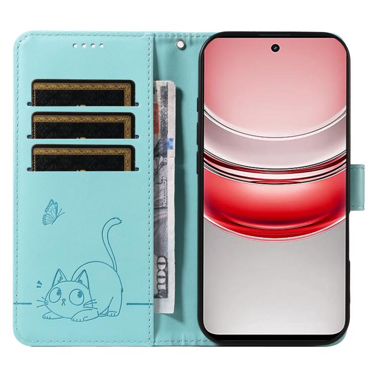 For Realme 14x 5G Global Adorable Cat Embossed Pattern Flip Leather Phone Case