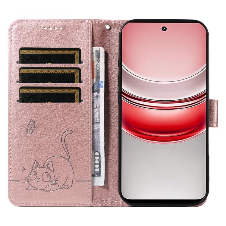 For Realme 14x 5G Global Adorable Cat Embossed Pattern Flip Leather Phone Case