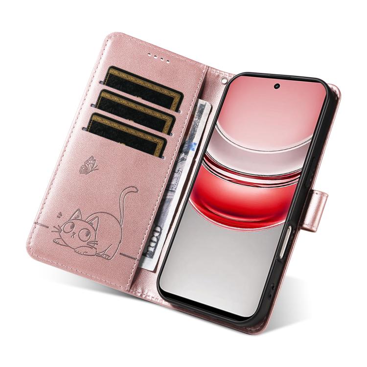 For Realme 14x 5G Global Adorable Cat Embossed Pattern Flip Leather Phone Case