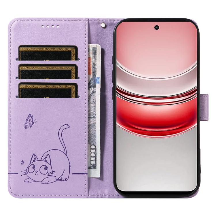 For Realme 14x 5G Global Adorable Cat Embossed Pattern Flip Leather Phone Case