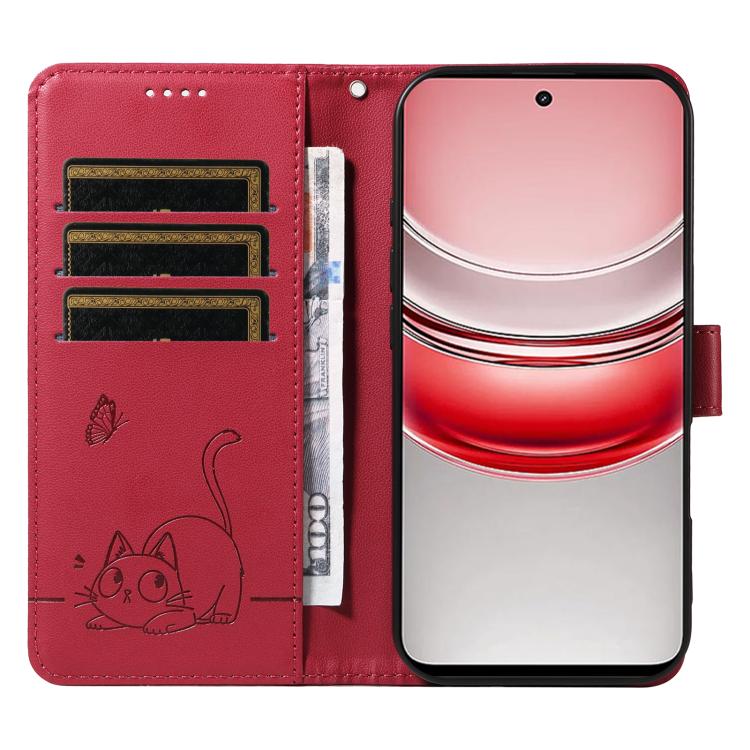 For Realme 14x 5G Global Adorable Cat Embossed Pattern Flip Leather Phone Case