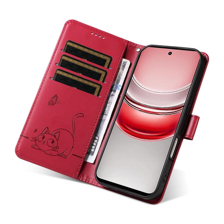 For Realme 14x 5G Global Adorable Cat Embossed Pattern Flip Leather Phone Case