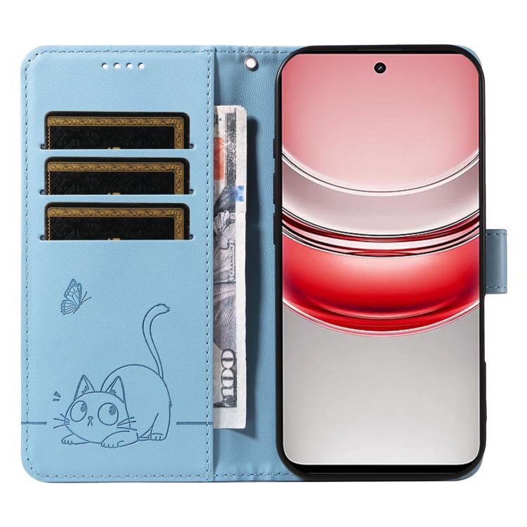 For Realme 14x 5G Global Adorable Cat Embossed Pattern Flip Leather Phone Case