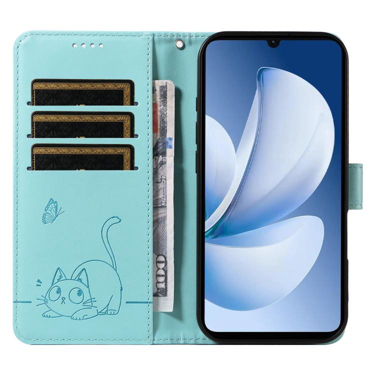 For Realme C71 4G India Adorable Cat Embossed Pattern Flip Leather Phone Case