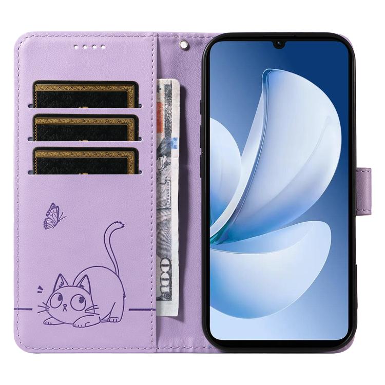 For Realme C71 4G India Adorable Cat Embossed Pattern Flip Leather Phone Case