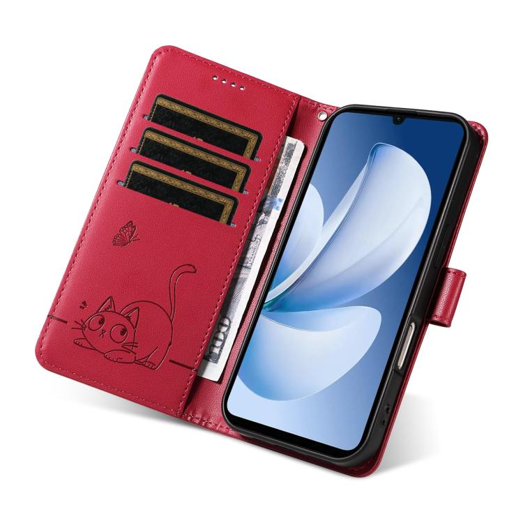 For Realme C71 4G India Adorable Cat Embossed Pattern Flip Leather Phone Case