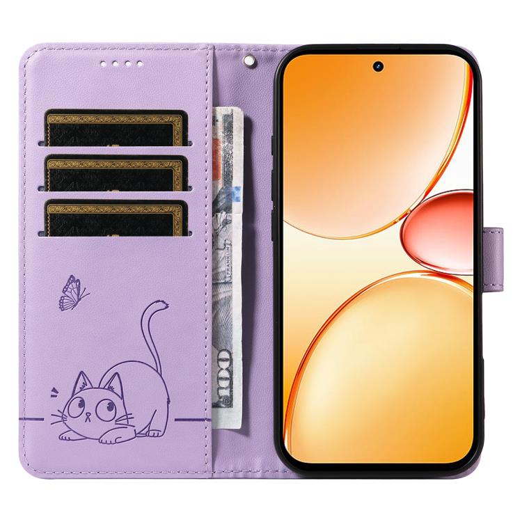 For Realme C85 Pro 4G Adorable Cat Embossed Pattern Flip Leather Phone Case