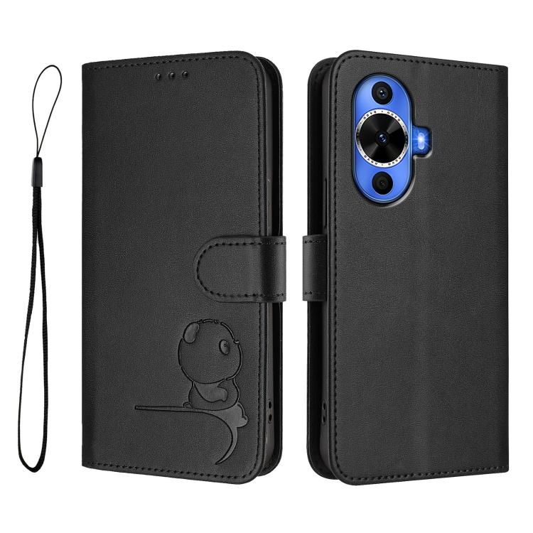 For Huawei nova 12s Litter Panda Embossing RFID Leather Phone Case with Lanyard