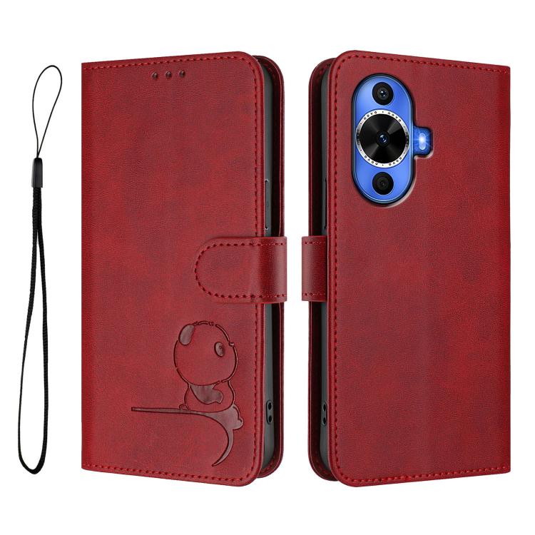 For Huawei nova 12s Litter Panda Embossing RFID Leather Phone Case with Lanyard