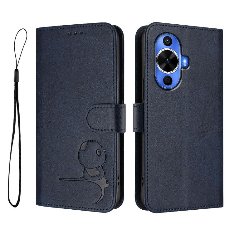 For Huawei nova 12s Litter Panda Embossing RFID Leather Phone Case with Lanyard