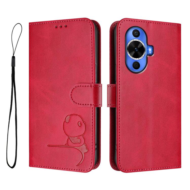 For Huawei nova 12s Litter Panda Embossing RFID Leather Phone Case with Lanyard