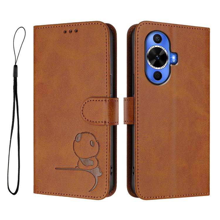 For Huawei nova 12s Litter Panda Embossing RFID Leather Phone Case with Lanyard