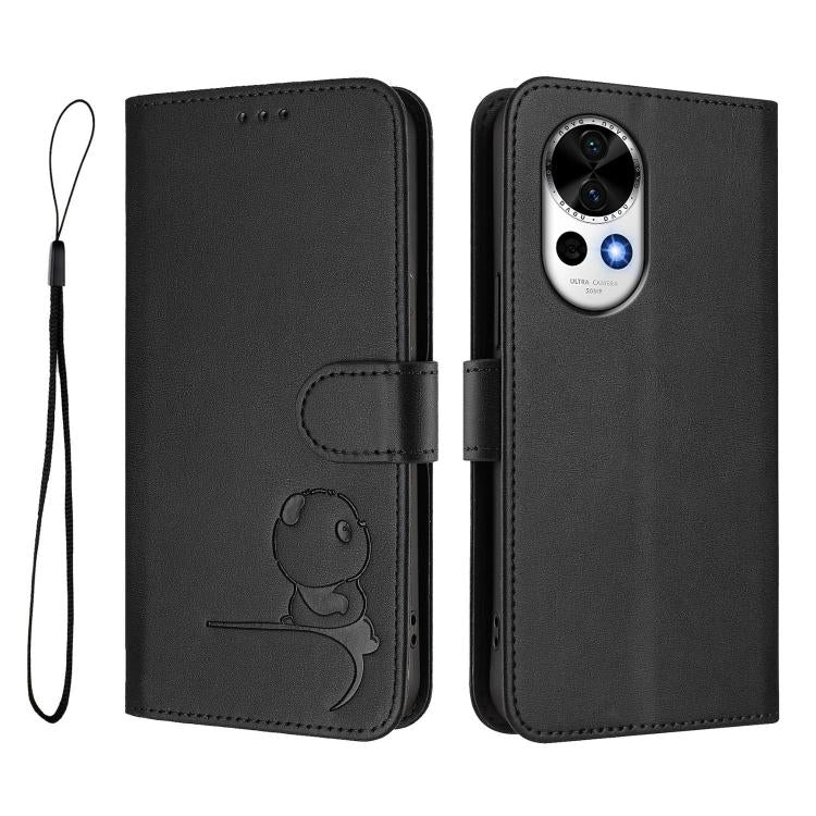 For Huawei nova 12 / nova 13 Litter Panda Embossing RFID Leather Phone Case with Lanyard