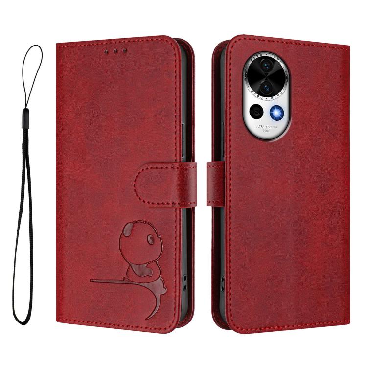 For Huawei nova 12 / nova 13 Litter Panda Embossing RFID Leather Phone Case with Lanyard