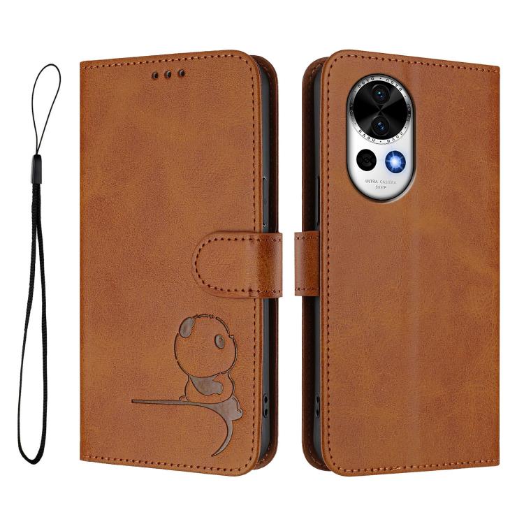 For Huawei nova 12 / nova 13 Litter Panda Embossing RFID Leather Phone Case with Lanyard