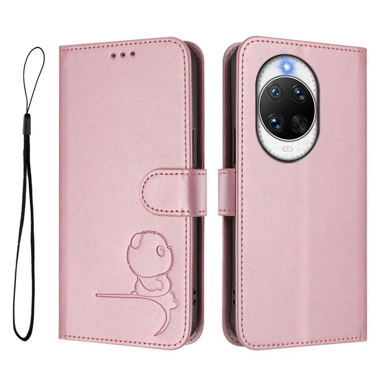 For Huawei nova 14 Pro Litter Panda Embossing RFID Leather Phone Case with Lanyard