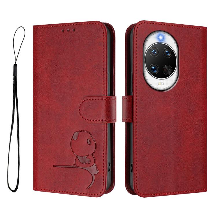 For Huawei nova 14 Ultra Litter Panda Embossing RFID Leather Phone Case with Lanyard