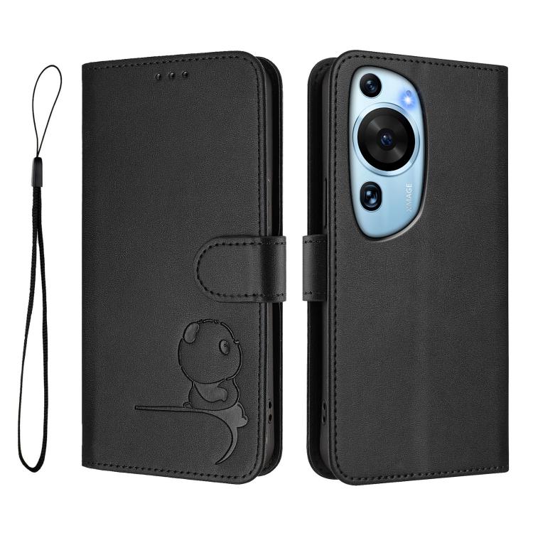 For Huawei P60 Art Litter Panda Embossing RFID Leather Phone Case with Lanyard
