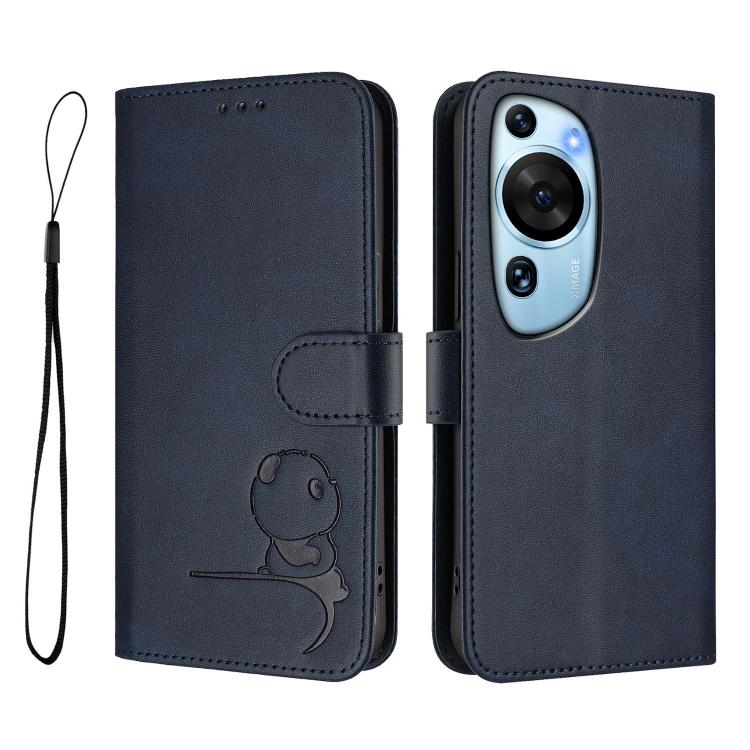 For Huawei P60 Art Litter Panda Embossing RFID Leather Phone Case with Lanyard