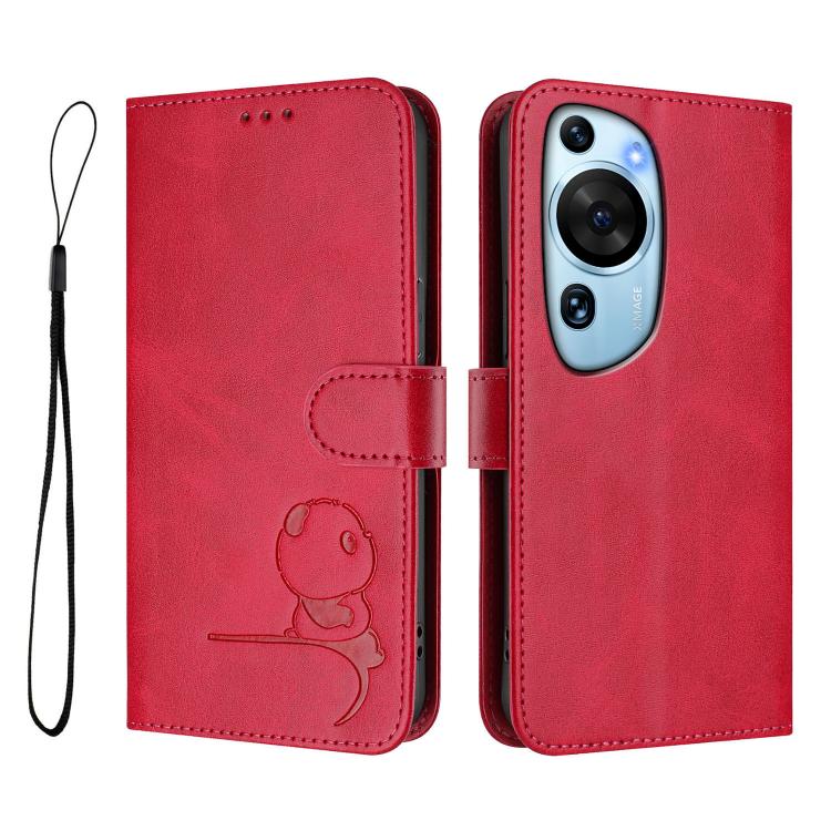 For Huawei P60 Art Litter Panda Embossing RFID Leather Phone Case with Lanyard