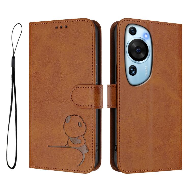For Huawei P60 Art Litter Panda Embossing RFID Leather Phone Case with Lanyard