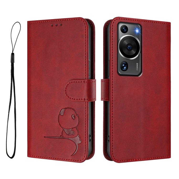 For Huawei P60 / P60 Pro Litter Panda Embossing RFID Leather Phone Case with Lanyard