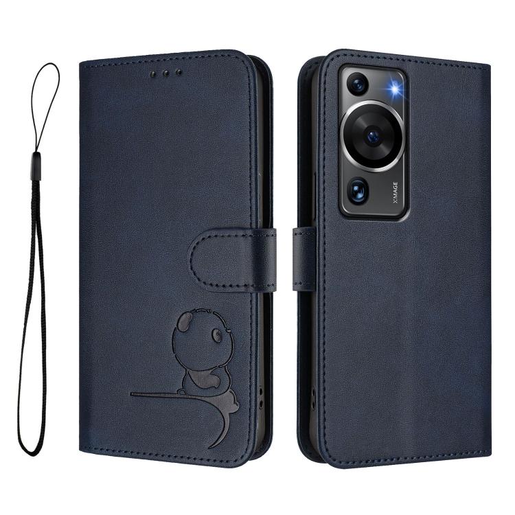 For Huawei P60 / P60 Pro Litter Panda Embossing RFID Leather Phone Case with Lanyard