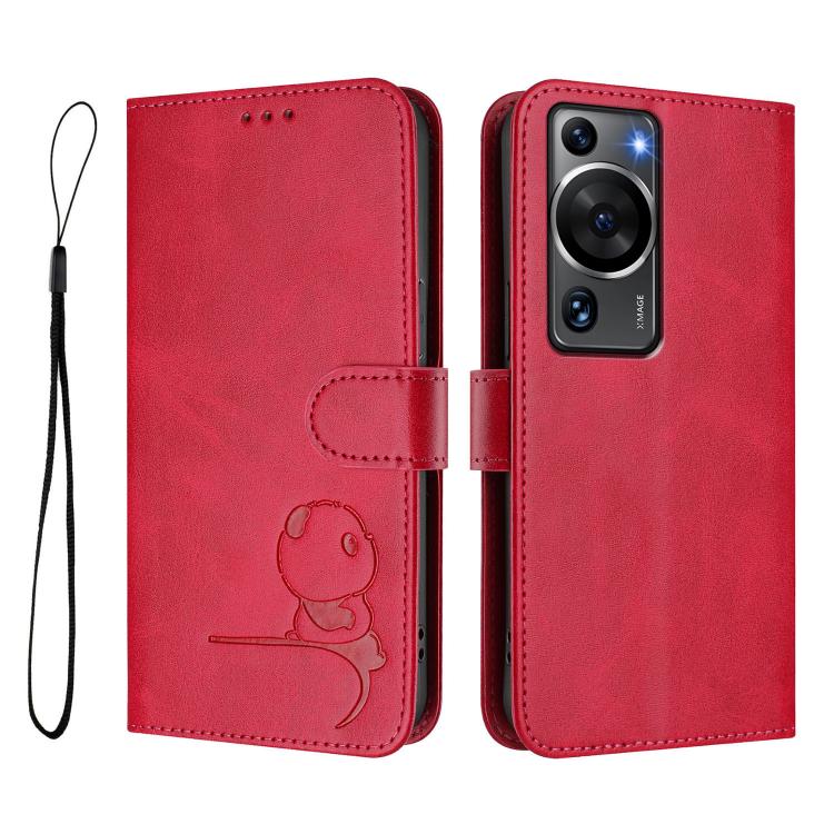 For Huawei P60 / P60 Pro Litter Panda Embossing RFID Leather Phone Case with Lanyard