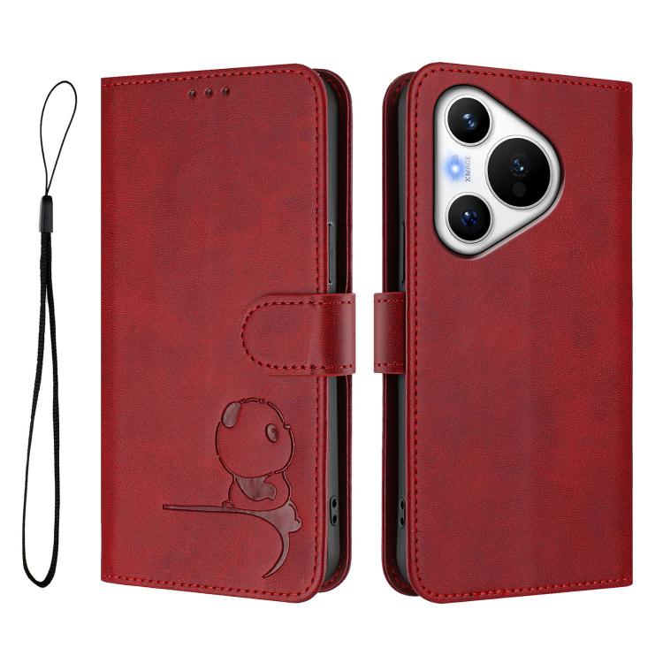 For Huawei Pura 70 Litter Panda Embossing RFID Leather Phone Case with Lanyard