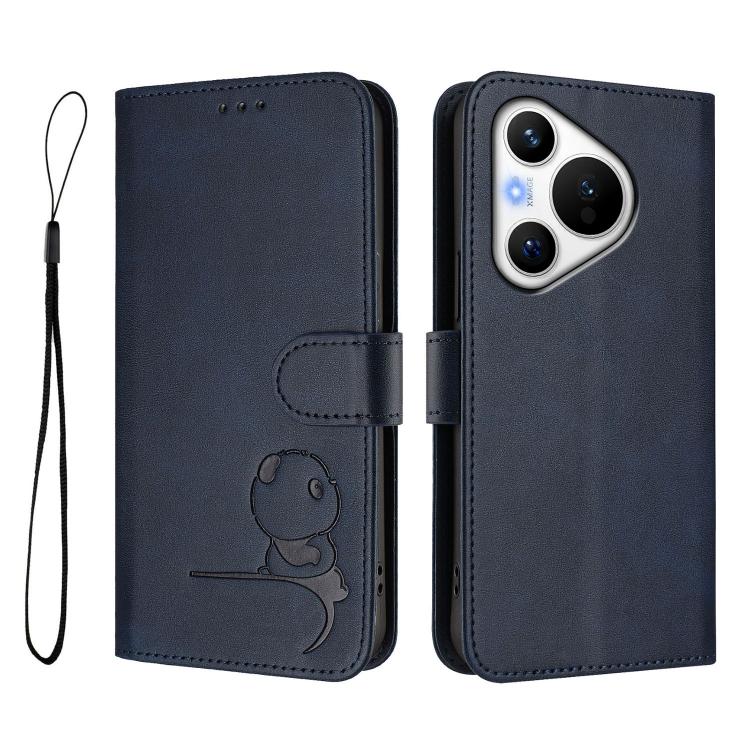 For Huawei Pura 70 Litter Panda Embossing RFID Leather Phone Case with Lanyard