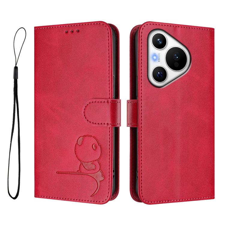 For Huawei Pura 70 Litter Panda Embossing RFID Leather Phone Case with Lanyard