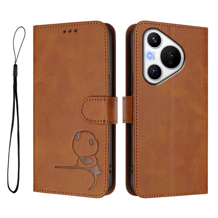 For Huawei Pura 70 Litter Panda Embossing RFID Leather Phone Case with Lanyard