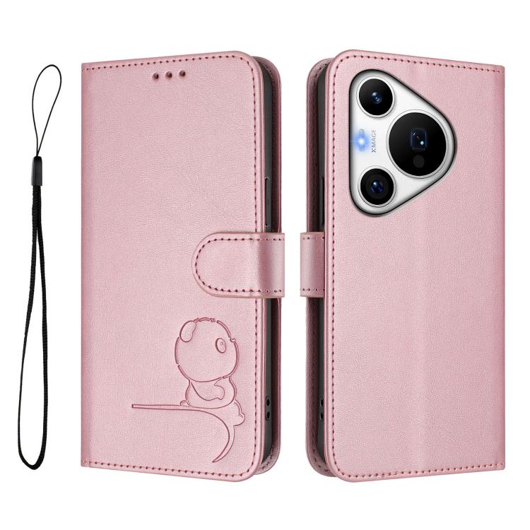 For Huawei Pura 70 Pro / 70 Pro+ Litter Panda Embossing RFID Leather Phone Case with Lanyard
