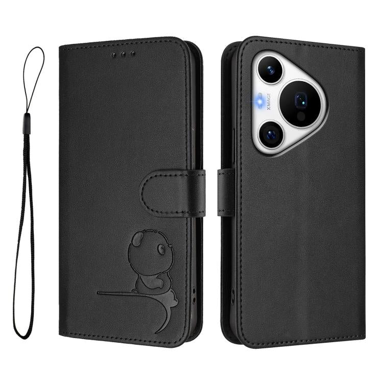 For Huawei Pura 70 Pro / 70 Pro+ Litter Panda Embossing RFID Leather Phone Case with Lanyard