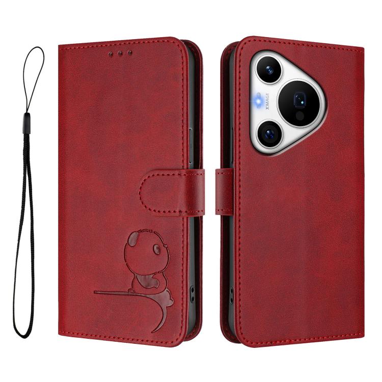 For Huawei Pura 70 Pro / 70 Pro+ Litter Panda Embossing RFID Leather Phone Case with Lanyard