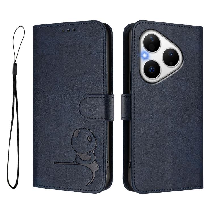 For Huawei Pura 80 Litter Panda Embossing RFID Leather Phone Case with Lanyard