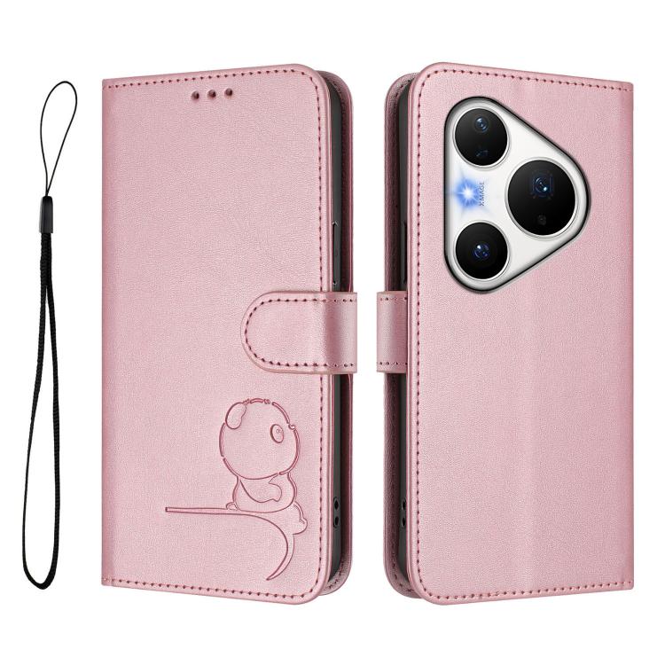 For Huawei Pura 80 Pro Litter Panda Embossing RFID Leather Phone Case with Lanyard