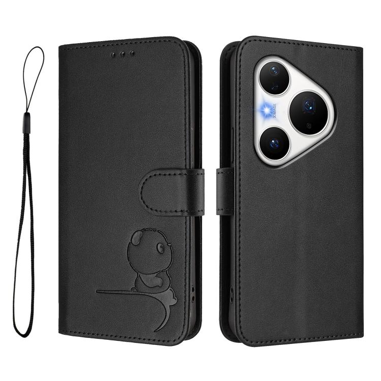 For Huawei Pura 80 Pro Litter Panda Embossing RFID Leather Phone Case with Lanyard