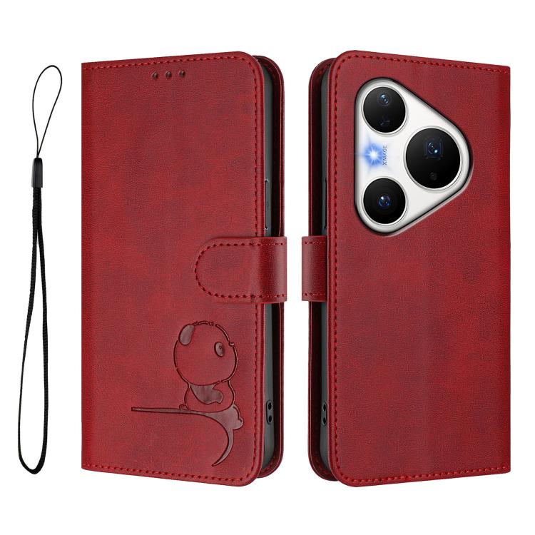 For Huawei Pura 80 Pro Litter Panda Embossing RFID Leather Phone Case with Lanyard