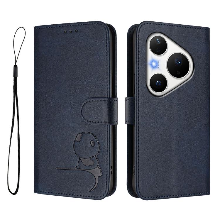 For Huawei Pura 80 Pro Litter Panda Embossing RFID Leather Phone Case with Lanyard