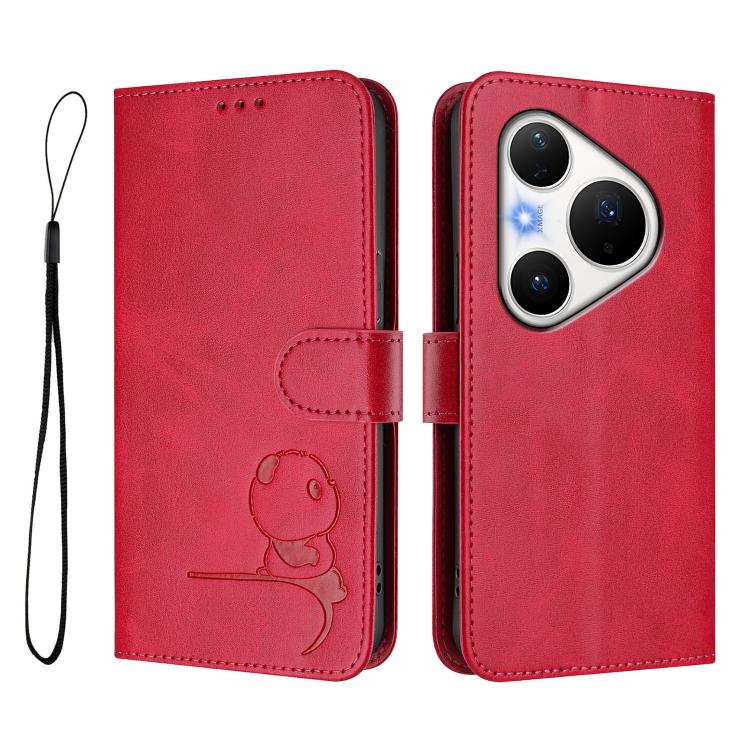 For Huawei Pura 80 Pro Litter Panda Embossing RFID Leather Phone Case with Lanyard