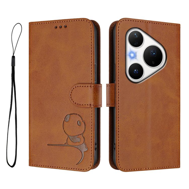 For Huawei Pura 80 Pro Litter Panda Embossing RFID Leather Phone Case with Lanyard