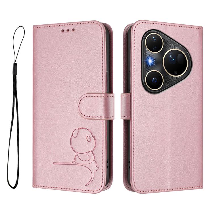 For Huawei Pura 80 Ultra Litter Panda Embossing RFID Leather Phone Case with Lanyard