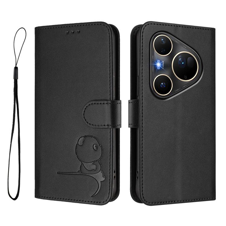 For Huawei Pura 80 Ultra Litter Panda Embossing RFID Leather Phone Case with Lanyard