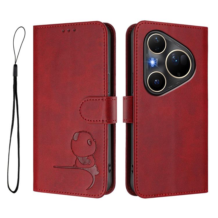 For Huawei Pura 80 Ultra Litter Panda Embossing RFID Leather Phone Case with Lanyard